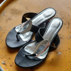 Elegant Black and Silver Women's Wedge Sandals